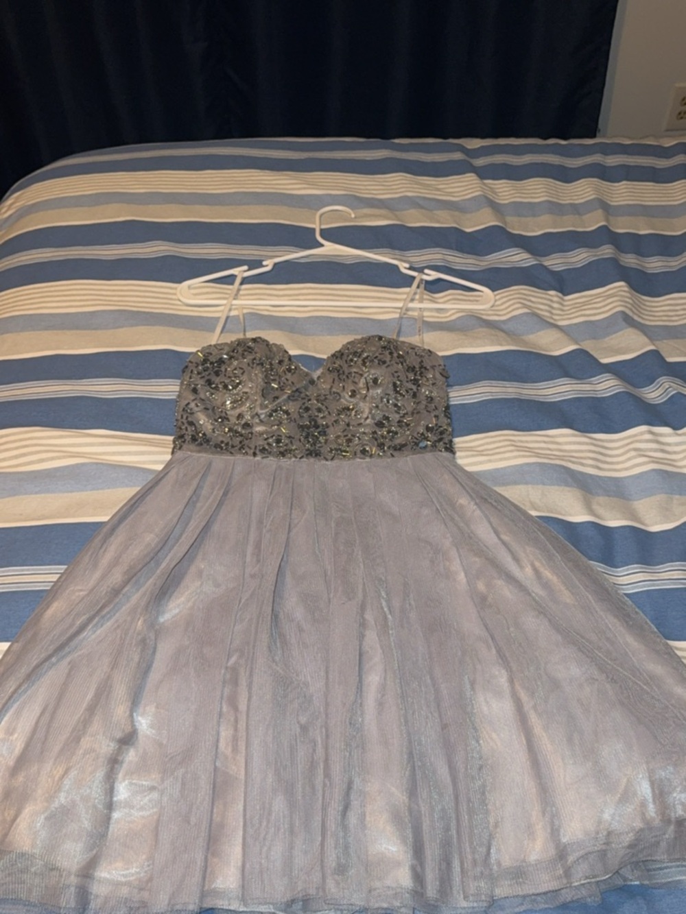 B Darlin Gray Beaded Strapless Party Dress